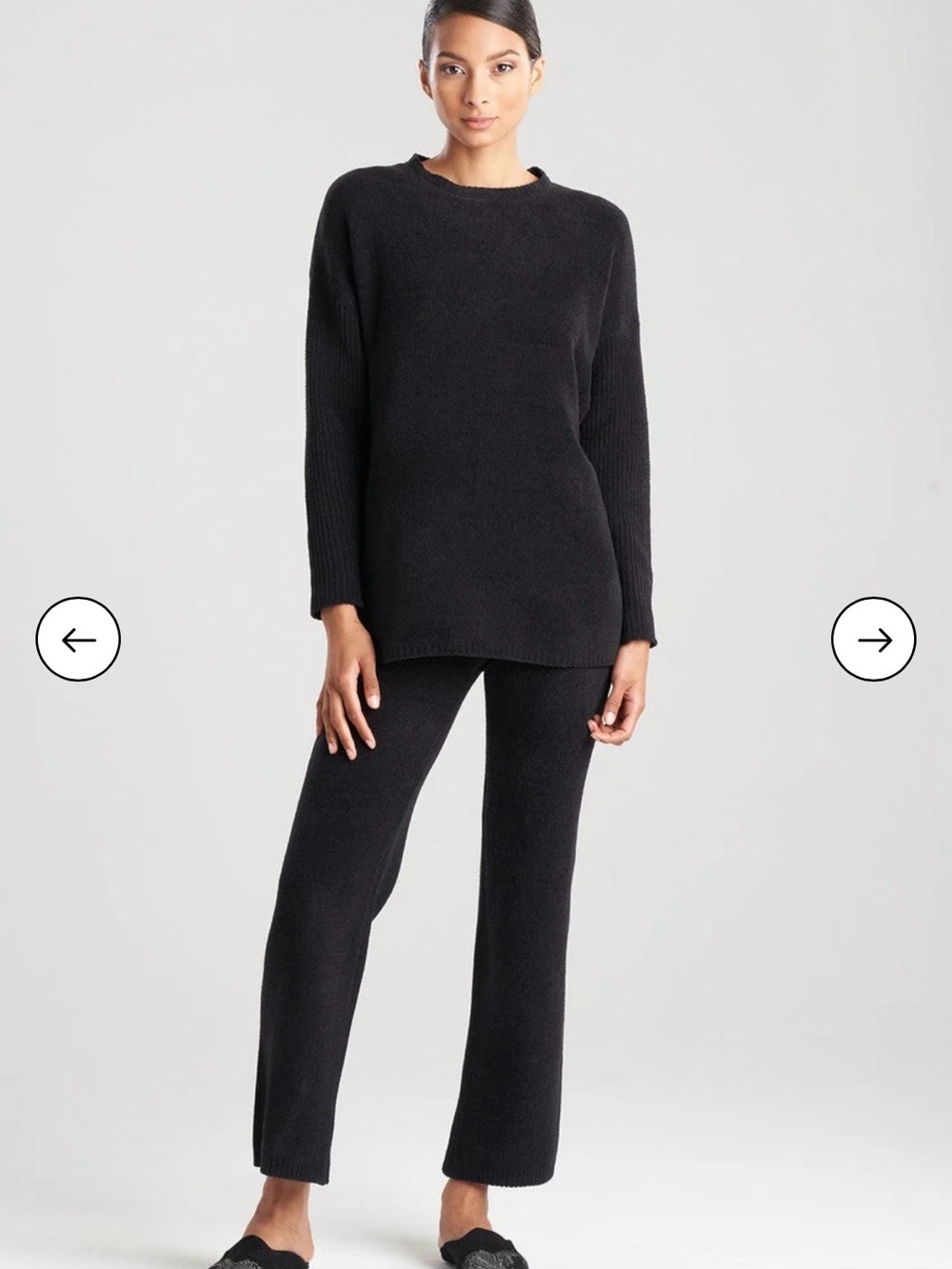 Natori Black Boucle Crewneck Sweater